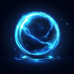Obraz premium Glowing orb with lightning strikes emanating from within on a dark background studio shot