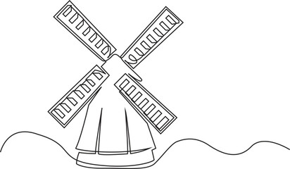 Windmill continuous one line isolated vector Illustration, editable stroke. © Hanan