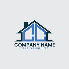 Fototapeta premium Modern Real Estate Logo with House Roof Icon and Custom Letter Monograms