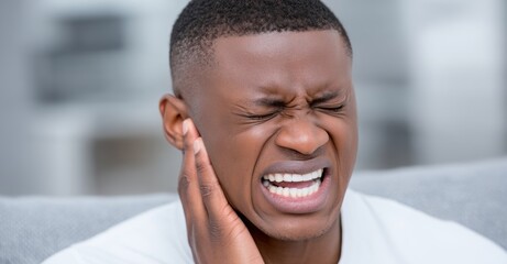 A toothache and sensitivity are bothering a man in his house, possibly due to dental issues like a cavity, gum disease, or gingivitis, and he is also dealing with the pain of impacted wisdom teeth,