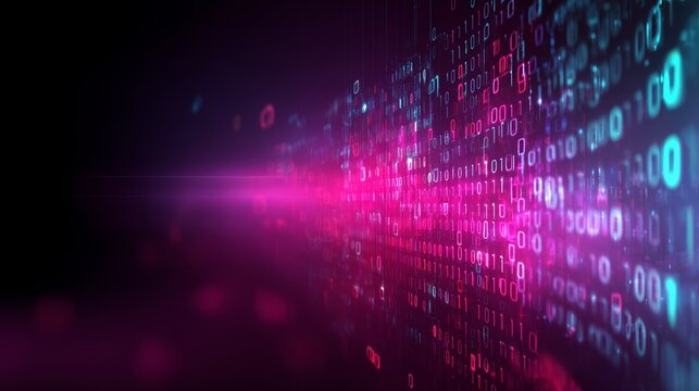 An abstract blue matrix with flowing binary code streams serves as a symbol for the futuristic and technological advancements in data flow