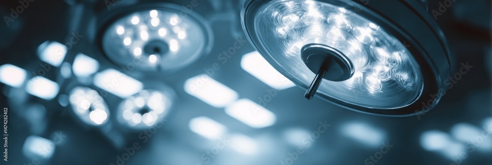Aufkleber soft-focused surgery lights cast an ethereal glow in an operating room setting, creating an abstract