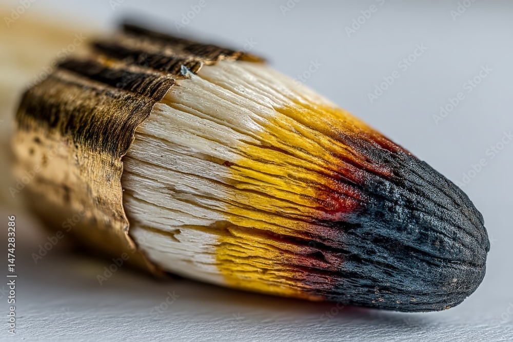 Poster Close-up view of a unique and colorful burnt matchstick showcasing intricate details and textures