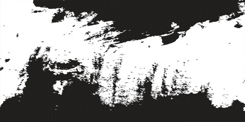 Charcoal splashes, white dotwork grain texture, abstract stipple grunge effect, gradient from dots isolated on black background. Vector illustration.