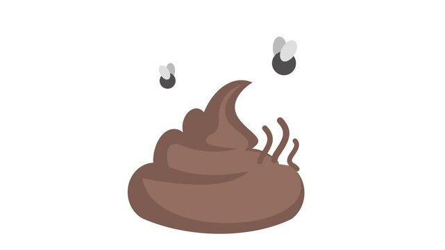 Cartoon Poop Loop Animation with Steam and Insects &ndash; Alpha Channel Background