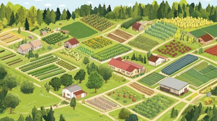 A visual map illustrating key agricultural concepts connected to food security, highlighting sustainable farming practices, local food systems, and urban agriculture. The map shows interlinked ideas 