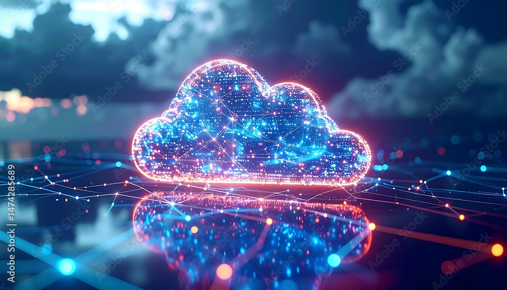 Poster digital cloud innovation virtual space data visualization futuristic environment abstract concept