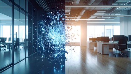 Transformative digital shift in modern office space futuristic environment visual art concept