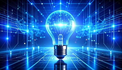 Innovative light bulb technology revolutionizing energy solutions futuristic lab digital environment