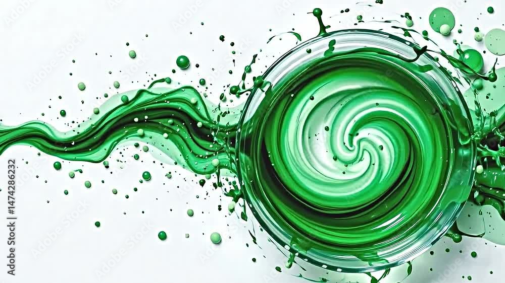 Fototapete dynamic vibrant green swirl that appears to emanating from transparent container creating sense of m