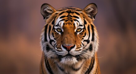 Fototapeta premium Tiger Portrait Intense Stare Feline Predator Wildlife Animal Close Up