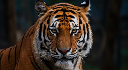 Tiger Portrait Staring Intensely Into Camera in Natural Habitat