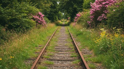 Obraz premium Railroad tracks disappearing in the distance.