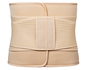 Beige orthopedic back support brace for posture on a transparent background