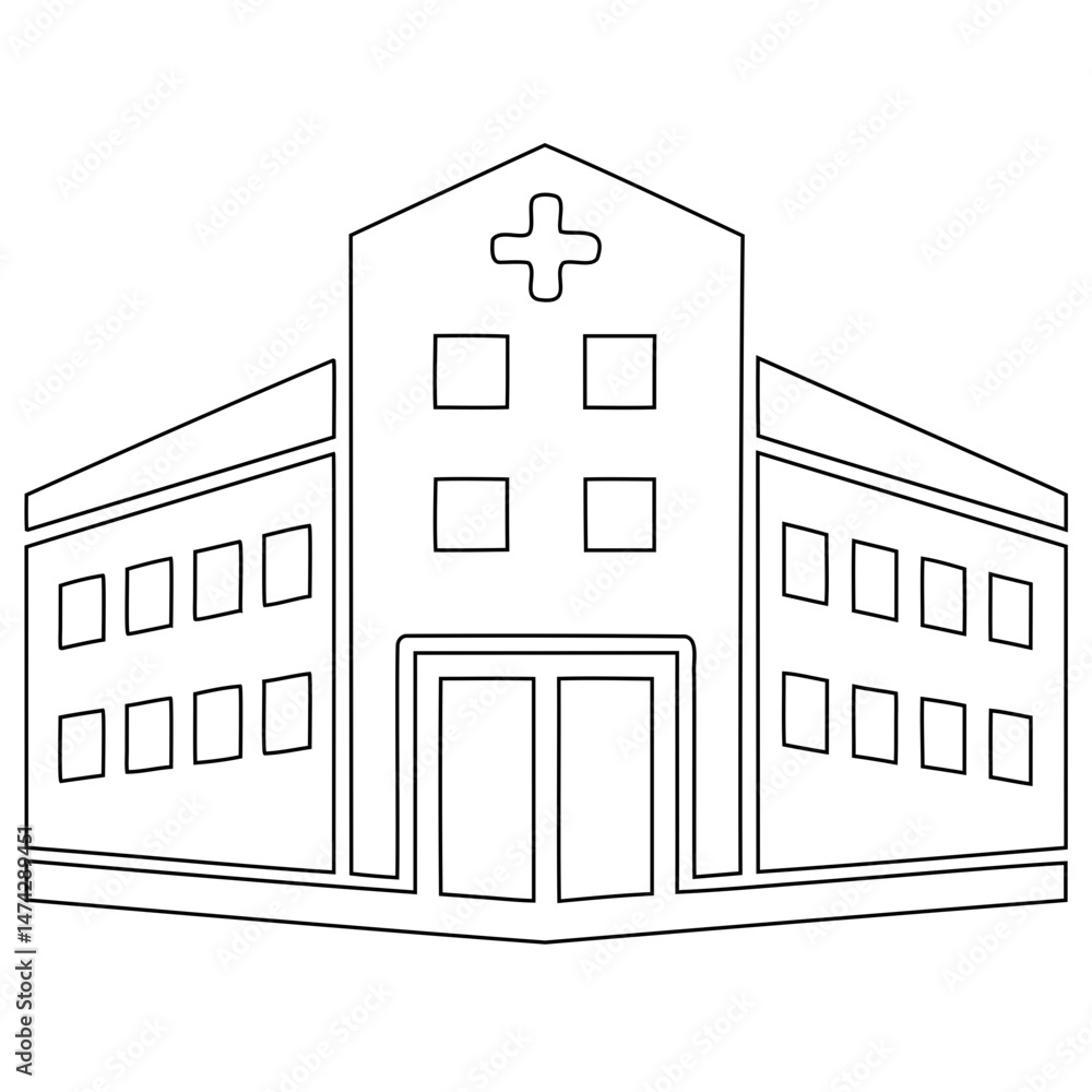 Poster flat style hospital building icon vector outline on transparent background for design