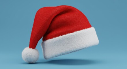 Red Holiday Hat on Blue Background Festive Season