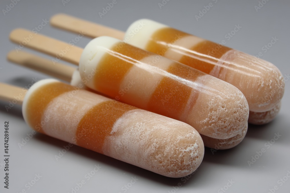 Poster colorful frozen treats are stacked in a row with fruity layers waiting to be enjoyed on a warm day