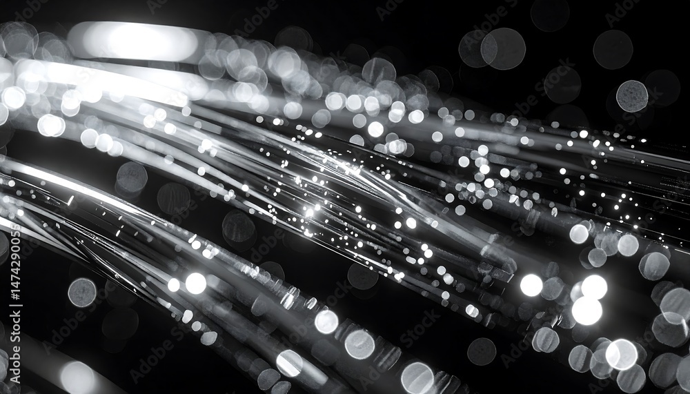Poster dynamic light trails abstract space digital art dark background close-up modern design