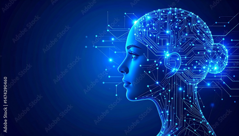 Poster exploring artificial intelligence in digital art virtual space graphic design futuristic perspective