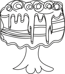 Single Line Drawing of Delicious Cake on Stand Sweet Dessert Treat