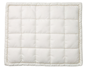 Soft white quilted rectangular comfort mat pad on a transparent background