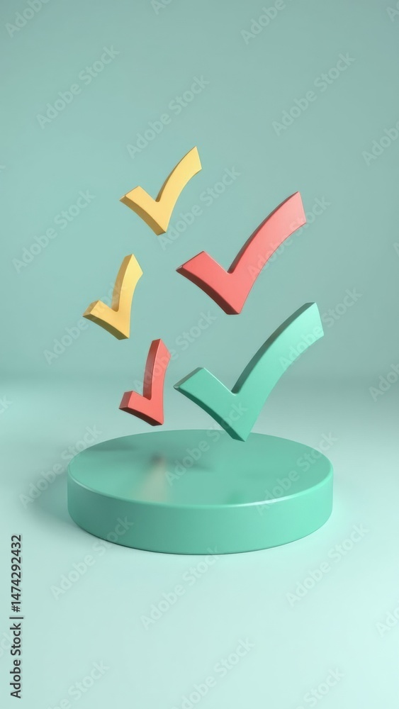 Poster a 3d icon of a task checklist with floating checkmarks, minimalist design, productivity theme .