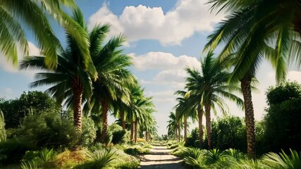 Palm tree lined path