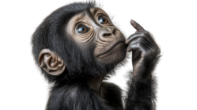 Intelligent Chimpanzee Deep in Thought on PNG Transparent Background