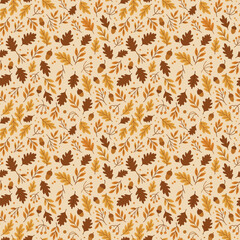 Autumn Leaves and Berries Seamless Pattern
