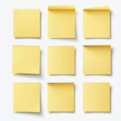 Nine Pale Yellow Sticky Notes on White Background
