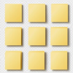 Fototapeta premium Nine Pale Yellow Sticky Notes on White Background