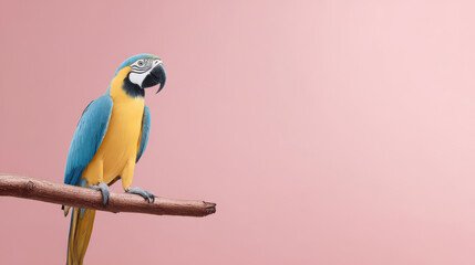 bright exotic parrot perched on branch in tropical forest