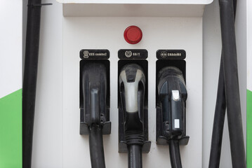 A close-up of a real electric vehicle charging station.
