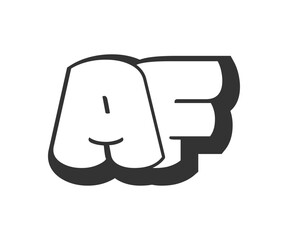 AF logo, bubble comic lettering, rounded in graffiti style black and white silhouette. Trendy preschool A and F letter text for festival party, personal initials, children funky print and web.