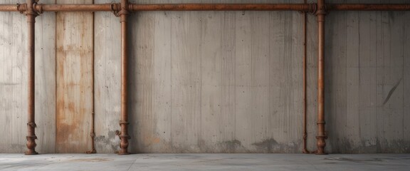 Grunge concrete wall, rusty pipes, glued poster mockup , abstract, frame