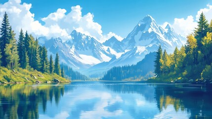 Serene mountain lake landscape