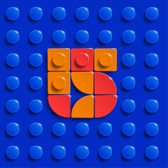 Colorful letters of alphabet from building bricks on black brick background. 3d letters	