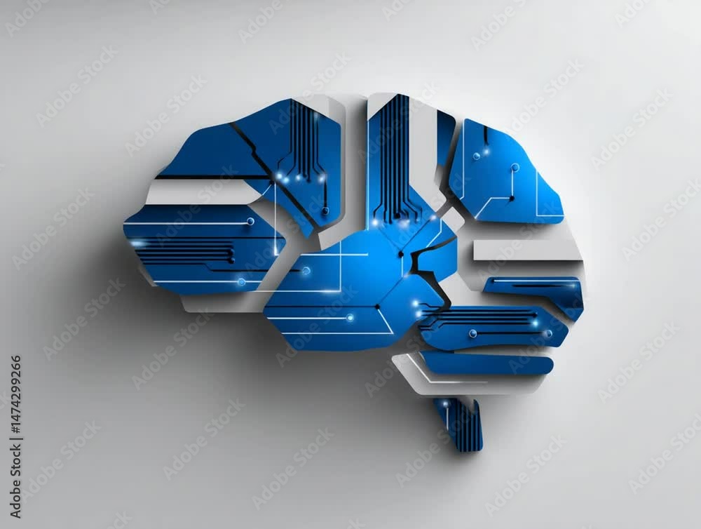 Poster digital brain: a high-angle perspective showcases a 3d illustration of a brain overlaid with an intr