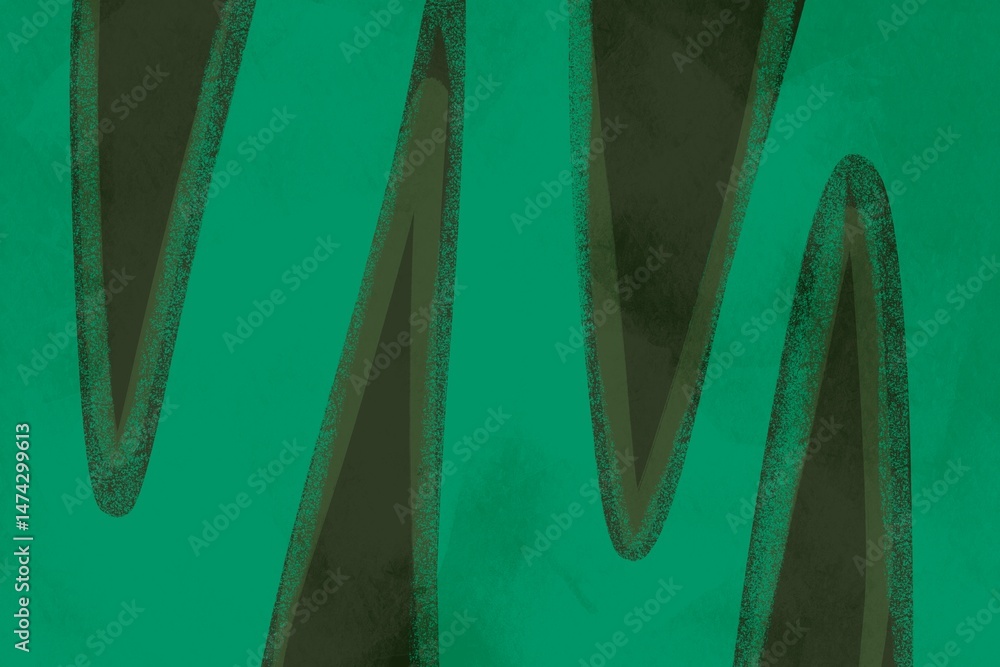 Poster abstract green waves with textured outlines on canvas