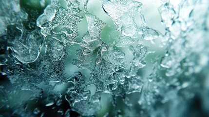 Naklejka premium Intricate ice patterns on a frost-covered surface, showcasing the beauty of natural ice formations and reflections
