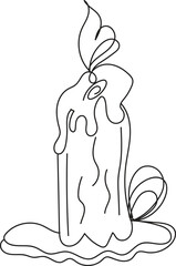 Single Line Drawing of a Melted Candle with a Flame