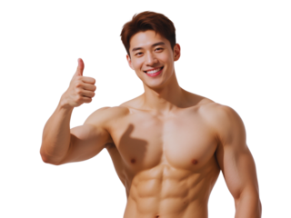 Muscular Asian Man Showing Thumbs Up