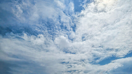 Expansive blue sky filled with a diverse array of cumulus cloud formations