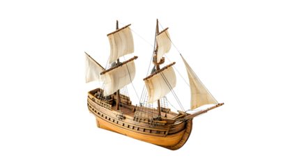 Miniature Columbus Ship Santa Maria Isolated: Historic Nautical Replica Model