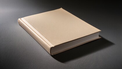 closed beige book on gray surface with shadows and natural light