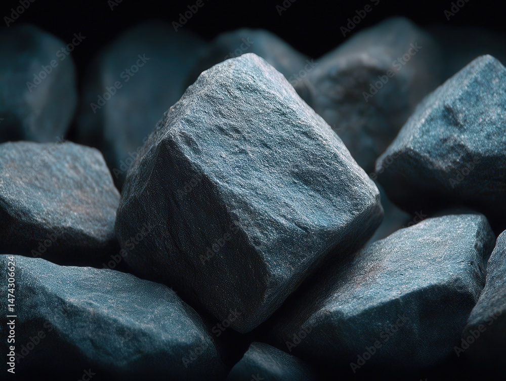 Poster close-up of rough textured stone rocks illuminated with soft light showcasing their unique surface d