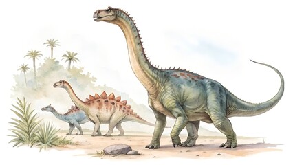 realistic dinosaur illustration set isolated