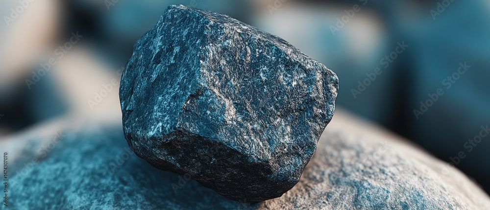 Poster large dark rock resting on smooth surface surrounded by smaller pebbles creating a serene natural co