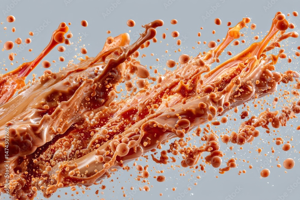 Poster dynamic splash of liquid in shades of orange against a light background showcasing energy and moveme