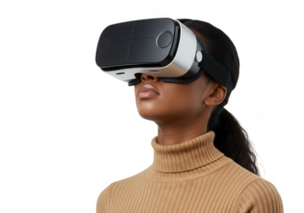 Woman using headset isolated on transparent background